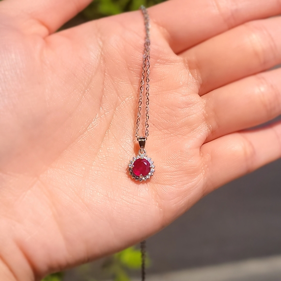 NEW STERLING SILVER 925 + 14k GOLD PLATED Heated Red Ruby Pendant - Picture 1 of 6